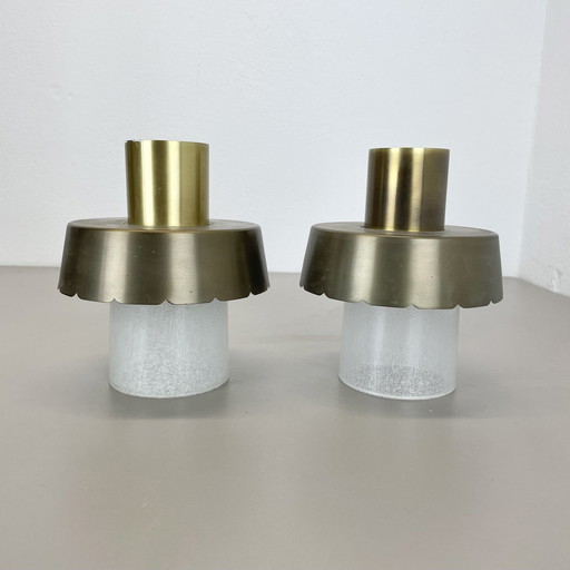 Set Of Two Minimalist Brass And Glass "Tube" Ceiling Light, Italy 1970S