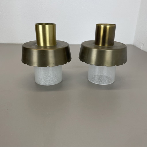 Set Of Two Minimalist Brass And Glass "Tube" Ceiling Light, Italy 1970S