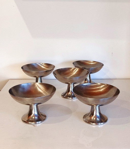 1950'S Stainless Steel "Alessi Alfra" Ice Cream/Dessert Cups- Set Of 5