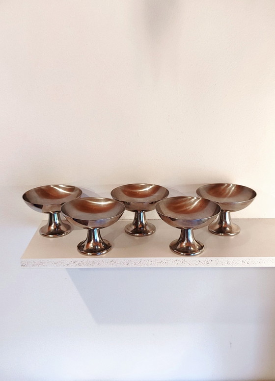 Image 1 of Coppette per gelato/dessert "Alessi Alfra" in acciaio inossidabile anni '50 - Set da 5