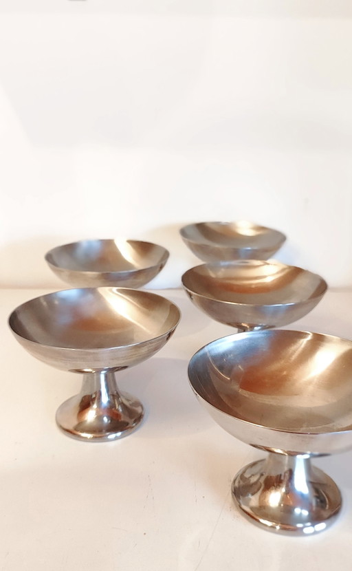 1950'S Stainless Steel "Alessi Alfra" Ice Cream/Dessert Cups- Set Of 5