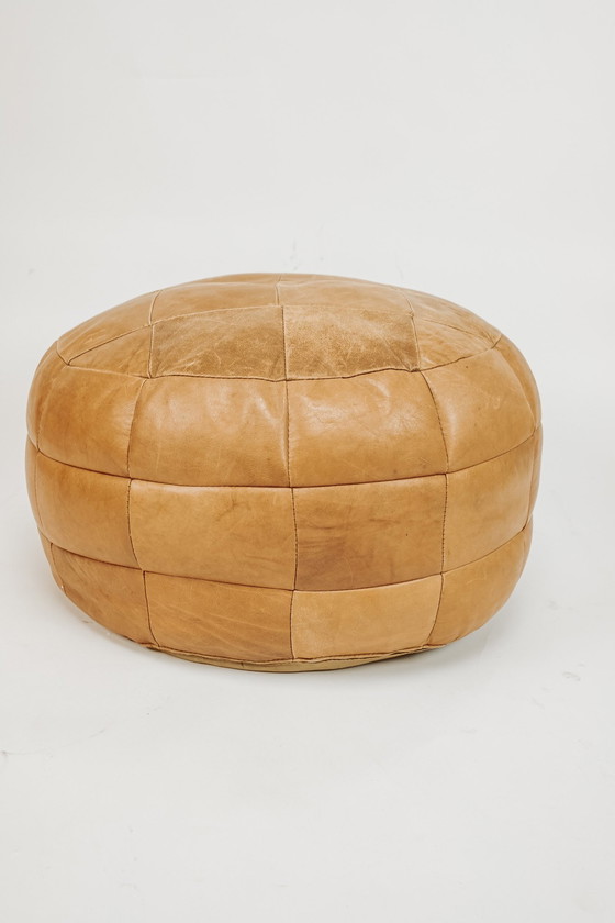 Image 1 of Vintage Leather Patchwork Pouf 1970s