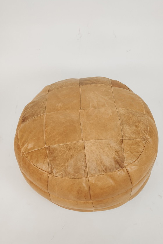 Image 1 of Vintage Leather Patchwork Pouf 1970s