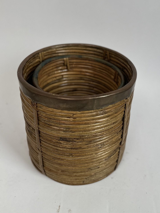 Image 1 of Pair Of 1960S Rattan And Brass Baskets