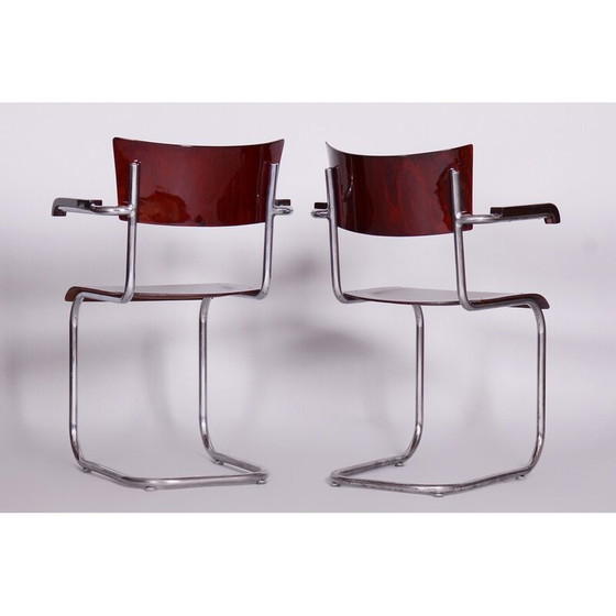 Image 1 of Pair of vintage armchairs in beechwood and chrome plated steel by Mart Stam for Robert Slezak, Czechia 1930