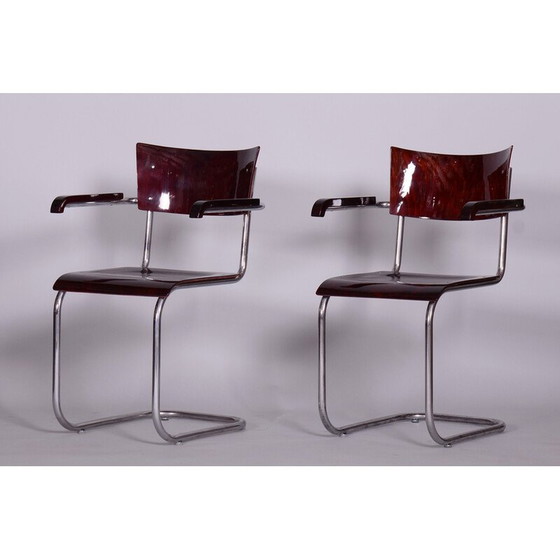 Image 1 of Pair of vintage armchairs in beechwood and chrome plated steel by Mart Stam for Robert Slezak, Czechia 1930