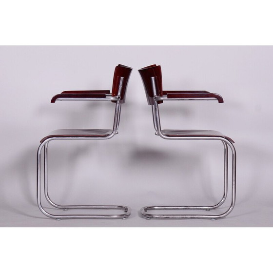 Image 1 of Pair of vintage armchairs in beechwood and chrome plated steel by Mart Stam for Robert Slezak, Czechia 1930