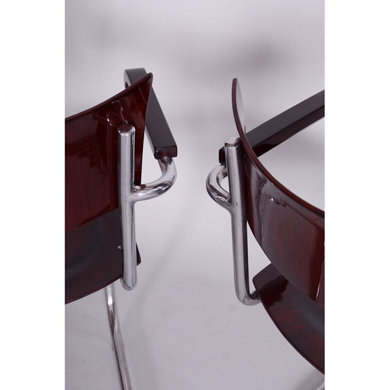 Image 1 of Pair of vintage armchairs in beechwood and chrome plated steel by Mart Stam for Robert Slezak, Czechia 1930