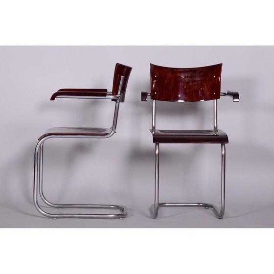 Image 1 of Pair of vintage armchairs in beechwood and chrome plated steel by Mart Stam for Robert Slezak, Czechia 1930