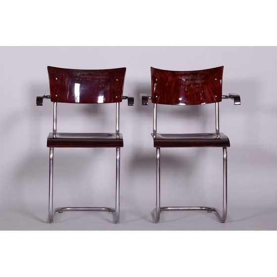 Image 1 of Pair of vintage armchairs in beechwood and chrome plated steel by Mart Stam for Robert Slezak, Czechia 1930