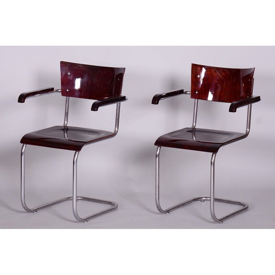 Image 1 of Pair of vintage armchairs in beechwood and chrome plated steel by Mart Stam for Robert Slezak, Czechia 1930