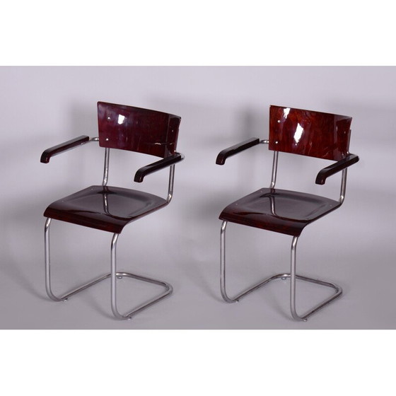 Image 1 of Pair of vintage armchairs in beechwood and chrome plated steel by Mart Stam for Robert Slezak, Czechia 1930