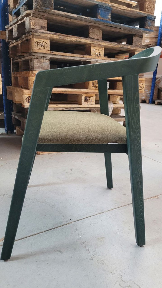 Image 1 of Dining chair - Green wood - fabric seat - armrest.