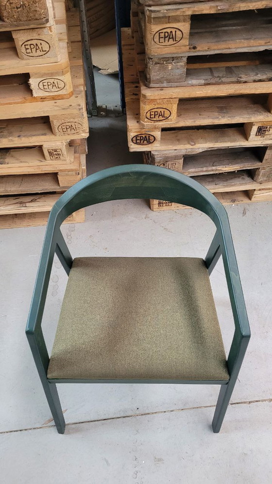 Image 1 of Dining chair - Green wood - fabric seat - armrest.