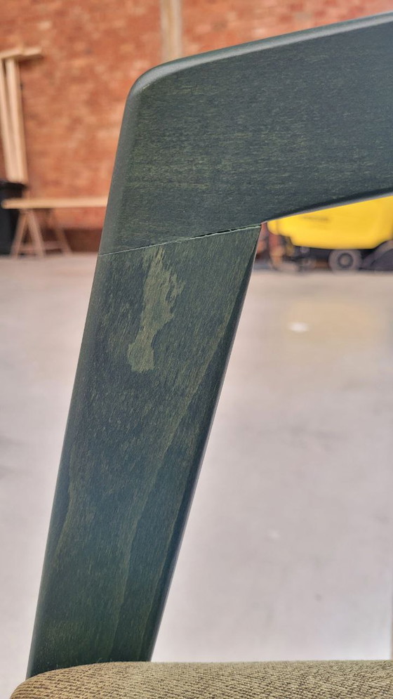 Image 1 of Dining chair - Green wood - fabric seat - armrest.