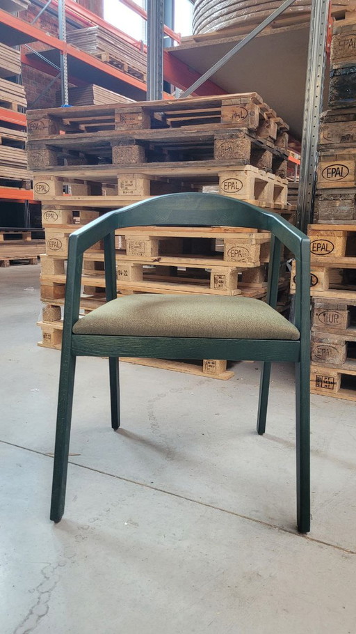 Dining chair - Green wood - fabric seat - armrest.