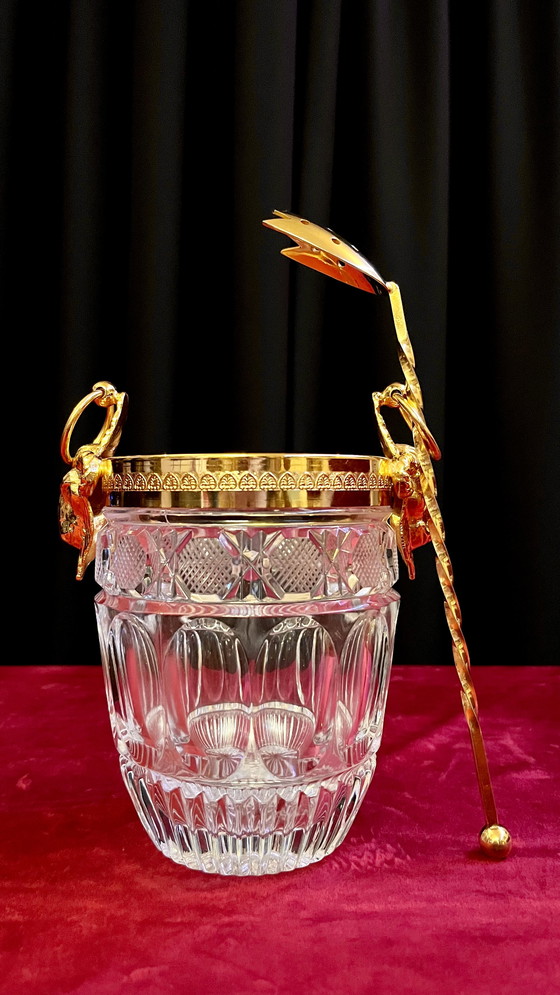 Image 1 of Secchiello per il ghiaccio vintage in cristallo e oro con paletta per gelato