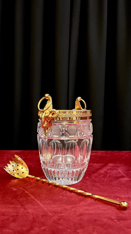 Image 1 of Secchiello per il ghiaccio vintage in cristallo e oro con paletta per gelato