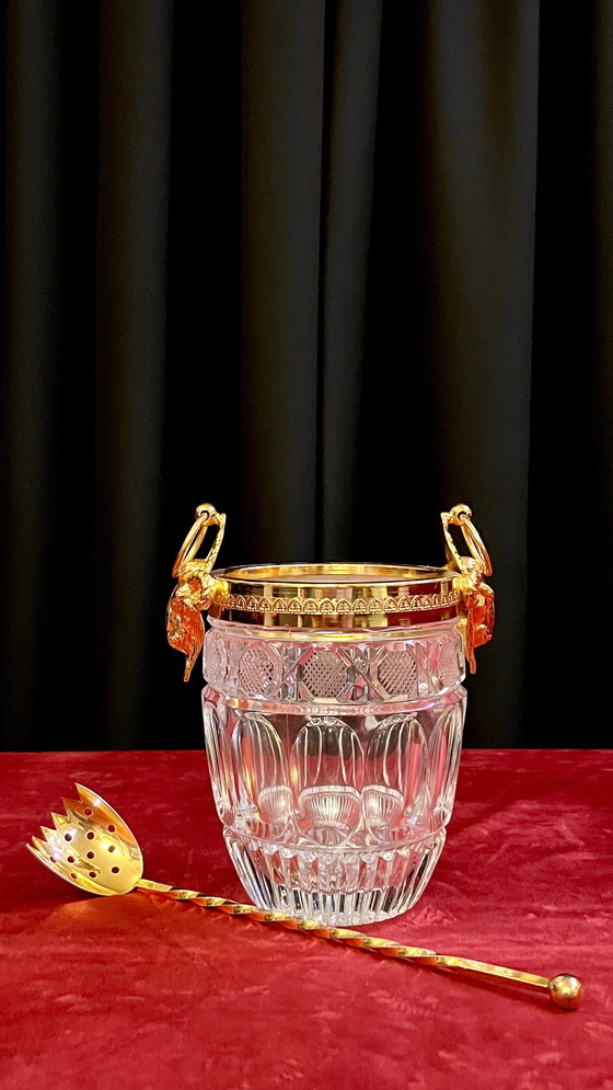 Image 1 of Secchiello per il ghiaccio vintage in cristallo e oro con paletta per gelato