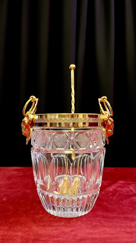 Image 1 of Secchiello per il ghiaccio vintage in cristallo e oro con paletta per gelato