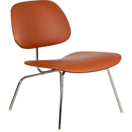 Vintage LCM chair in leather and chrome metal by Ray and Charles Eames for Mobilier international, 1960