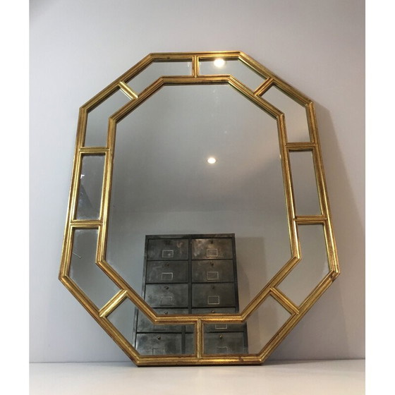 Image 1 of Vintage octagonal mirror in gold resin, 1970