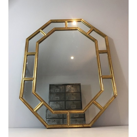 Image 1 of Vintage octagonal mirror in gold resin, 1970