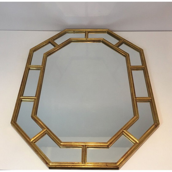 Image 1 of Vintage octagonal mirror in gold resin, 1970