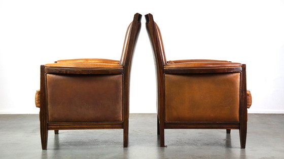 Image 1 of 2 x Sheep leather Artdeco armchair with high back