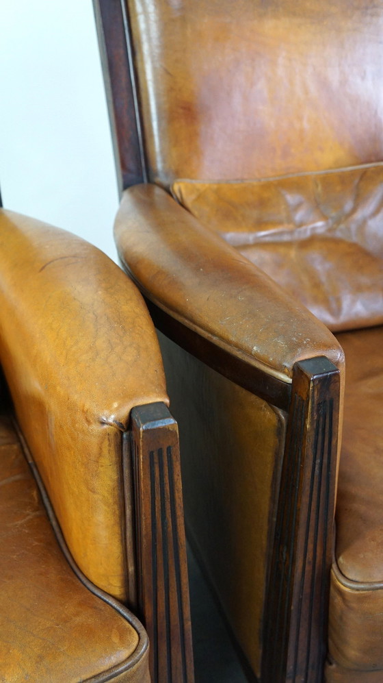 Image 1 of 2 x Sheep leather Artdeco armchair with high back