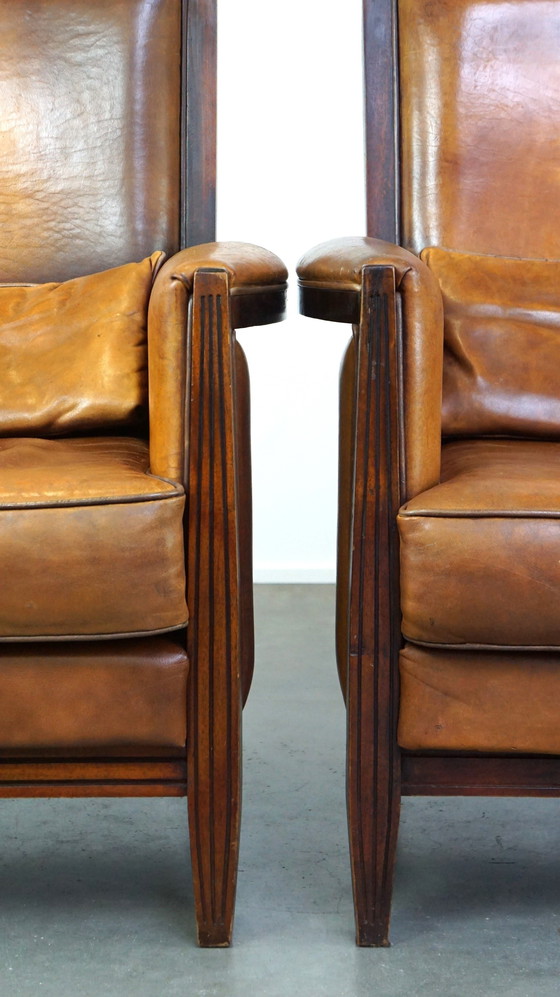 Image 1 of 2 x Sheep leather Artdeco armchair with high back