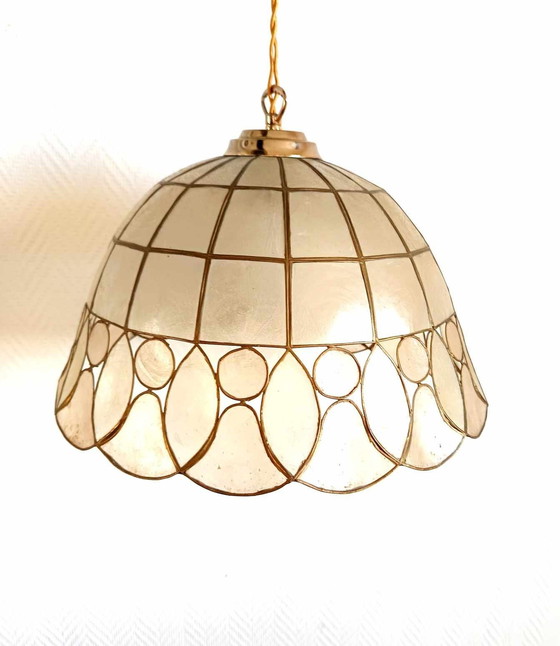 Image 1 of Mother-of-pearl gilt Art Deco hanging lamp