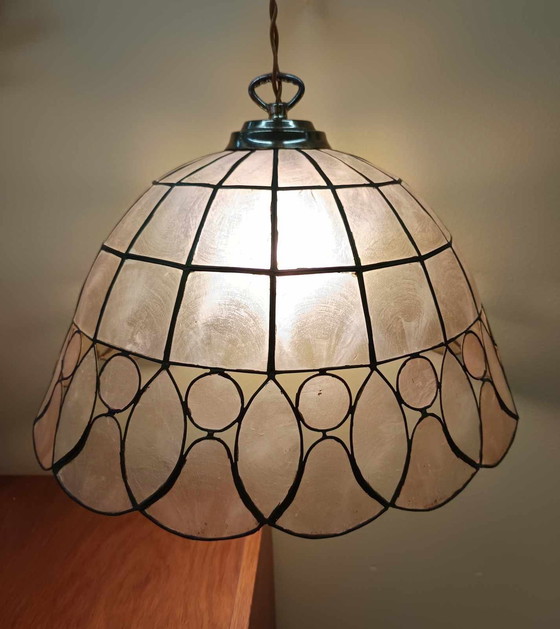 Image 1 of Mother-of-pearl gilt Art Deco hanging lamp