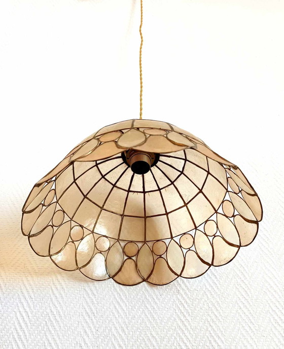 Image 1 of Mother-of-pearl gilt Art Deco hanging lamp