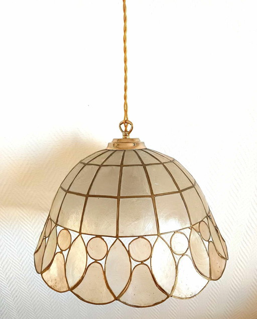 Mother-of-pearl gilt Art Deco hanging lamp