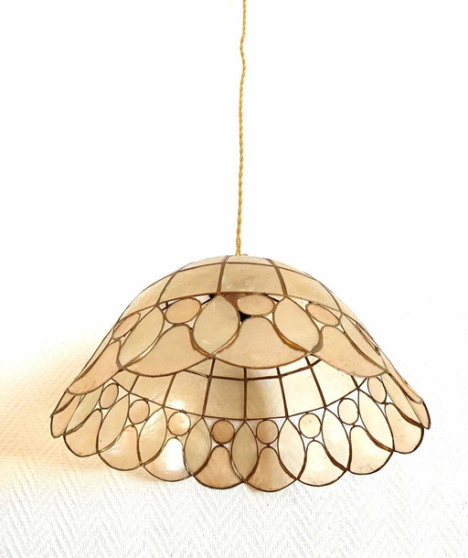 Mother-of-pearl gilt Art Deco hanging lamp