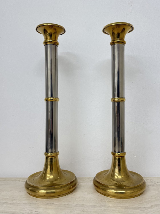 Image 1 of Set Of 2 Large Gunther Lambert Design Candle Stick , 1970S