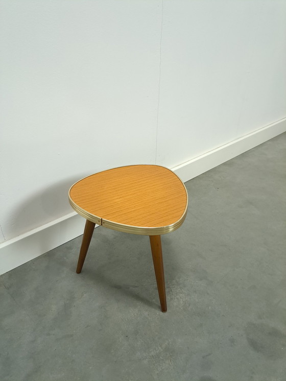 Image 1 of Small side table formica wood look, vintage plant table