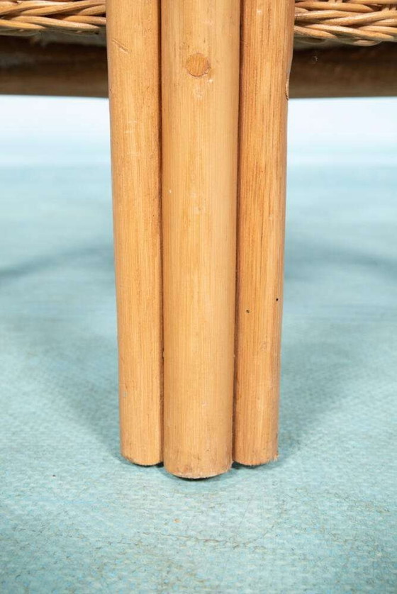 Image 1 of Table basse ronde vintage en osier, verre, rotin de bohème