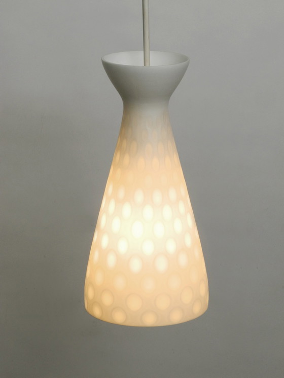 Image 1 of Mid Century glass Diabolo pendant lamp by Aloys Gangkofner for Peill & Putzler