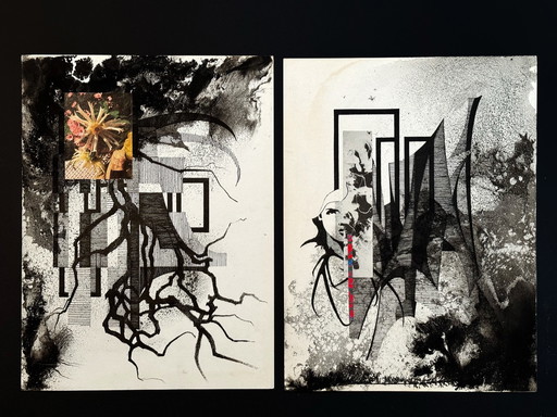 A Set Of 2 Artworks With Elements Of Collage- Eugene Eechaut (1928-2019)