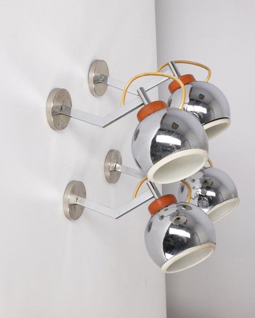 Set Of 4 70S Wall Lamps In Chromed Metal Italian Design 