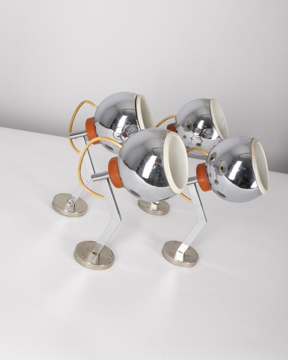 Image 1 of Set di 4 lampade da parete anni '70 in metallo cromato, design italiano 