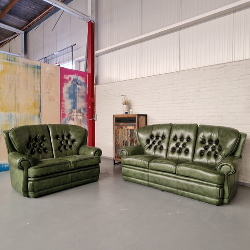 Haeck 3-Seater Timeless Chesterfield Sofa - Antique Green, Leather