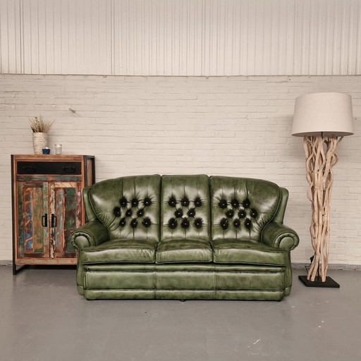 Haeck 3-Seater Timeless Chesterfield Sofa - Antique Green, Leather