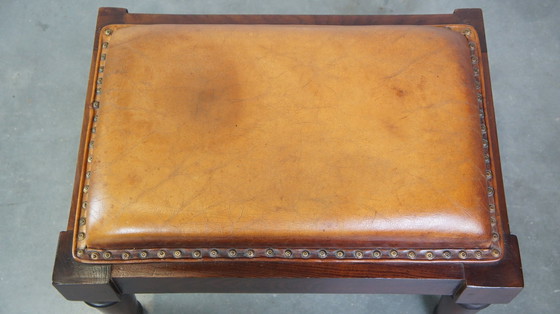 Image 1 of Sheepskin Leather Hocker Combined With Wood