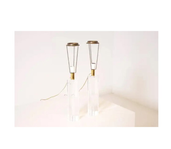 Image 1 of 2x French Lucite table lamps