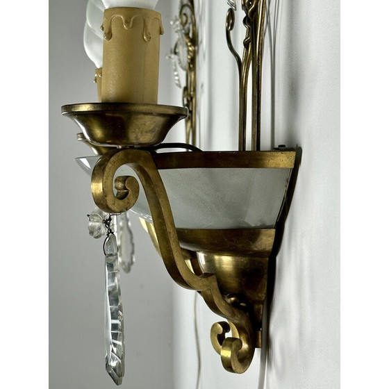 Image 1 of Pair of vintage brass wall lamps with papilla decor, 1940-1950
