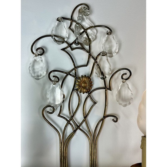 Image 1 of Pair of vintage brass wall lamps with papilla decor, 1940-1950