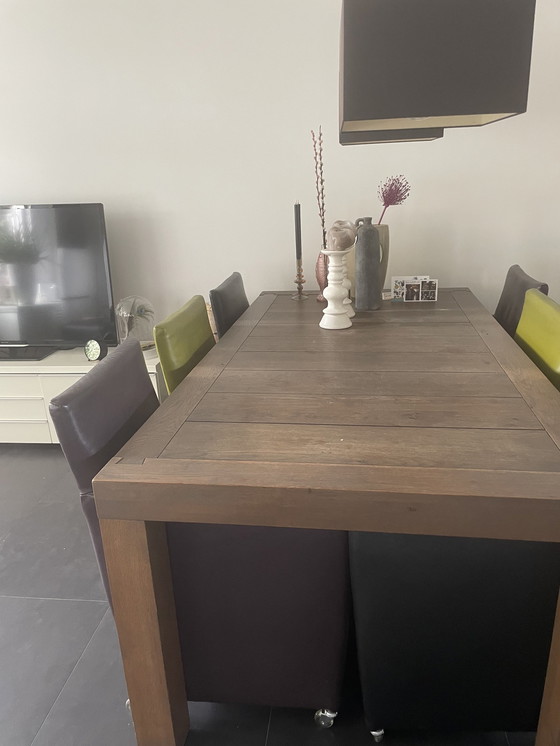 Image 1 of Element Dining Table With 6 Leather Mobile Chairs